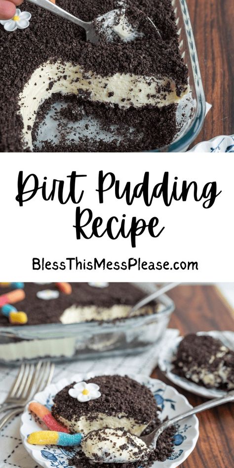 Dirt pudding is a dessert that is fun, playful and full of pudding, Oreos and whipped cream. It's a treat that both kids and adults will love. Dirt Dessert Recipe, Oreo Pudding Dessert, Dirt Pudding Recipes, Oreo Dirt Cake, Dirt Dessert, Dirt Cake Recipes, Easy Pudding Recipes, Dirt Pudding, Oreo Dirt