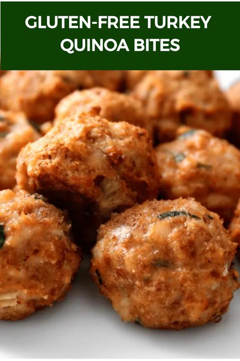 Gluten-Free Turkey Quinoa Bites Minced Turkey Recipes Healthy, Turkey Mince Recipes Healthy, Turkey Quinoa Meatballs, Quinoa Meatballs, Turkey Quinoa, Turkey Mince Recipes, Healthy Turkey Recipes, Gluten Free Turkey, Quinoa Recipes Healthy