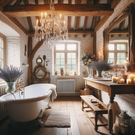 French Country Bathroom French Country Accent Master Bath French Country, Provence Bathroom Ideas, Old French Bathroom, French Country House Bathroom, French Country House Interior Ideas, French Country Vanity Lights, English Country Bathroom Ideas, English Countryside Bathroom, Bathroom Design French