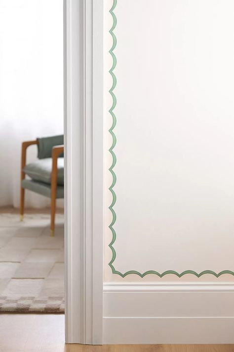 Ottoline Scalloped Border Wallpaper | Anthropologie Wallpaper A Door, Ottoline Wallpaper, Wallpaper Border Nursery, Nursery Wallpaper Border, Wallpaper Anthropologie, Vista House, Border Wallpaper, Wallpaper 2023, Bedroom Updates