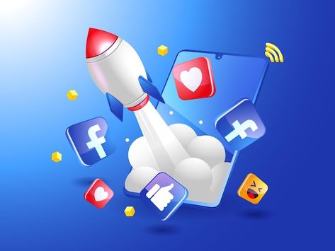 Rocket boosting facebook digital marketi... | Premium Vector #Freepik #vector #logo Vector Whatsapp, Facebook Logo, Book Cover Page, Marketing Icon, Social Media Advertising Design, Best Vpn, Social Media Poster, Marketing Logo, Facebook Advertising