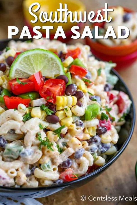 Mexican Pasta Salad Recipes Easy, Recipes With Macaroni Noodles, Grad Food, Mexican Macaroni Salad, Southwest Pasta, Unique Pasta Salad, Southwest Pasta Salad, Macaroni Pasta Salad, Mexican Pasta Salad