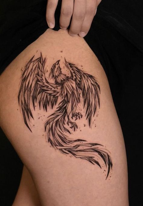 Female Phoenix Tattoo, Phoenix Thigh Tattoo, Fire Phoenix Tattoo, The Phoenix Tattoo, Phoenix Tattoo Sleeve, Watercolor Phoenix Tattoo, Greek Goddess Tattoo, Phoenix Tattoo Ideas, Phoenix Back Tattoo