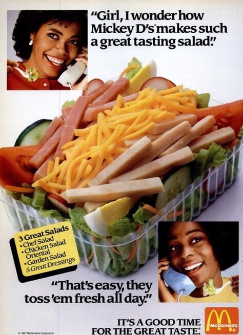 80's McD's chef salads used to be my junk 80s Food Ads, 1980 Food, Chef Salads, Chefs Salad, 1980s Food, 80s Food, Discontinued Food, Chef Salad, Vintage Food