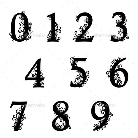 Calligraphic Numbers, Bullet Journal Numbers, Fancy Numbers Fonts, Number Typography, Fancy Numbers, Number Tattoo Fonts, Number Font, Bullet Journal Titles, Numbers Typography