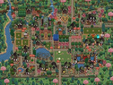 My 1.6 Meadowlands farm in spring year 4! ♡ : r/FarmsofStardewValley Stardew Valley Layout, Stardew Valley Farms, Farm Layout, Aesthetic Shop, Living Off The Land, Farm Design, Old Farm, Stardew Valley, The Farm