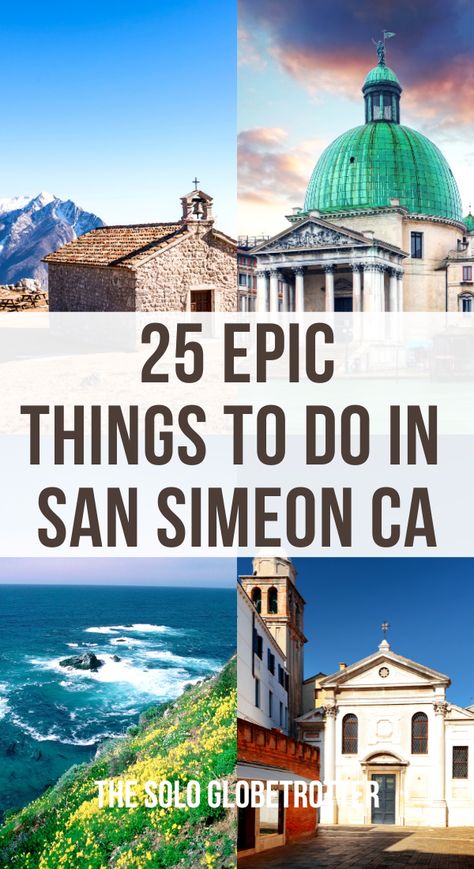 There are many fantastic things to do in San Simeon, the little hamlet along the California Coast. This pretty village on the Pacific coast of San Luis Obispo County, located just north of Cambria and south of Big Sur, is known for its spectacular ocean views along the rocky cliffs and plenty of outdoor activities, including hiking, camping, wineries, and attractions with something in store for everyone. In this post, I cover all the excellent San Simeon attractions and anything else you need. San Simeon California, Salinas California, Camping Usa, South California, Long Weekend Getaways, San Simeon, West Coast Road Trip, Us National Parks, Secret Places