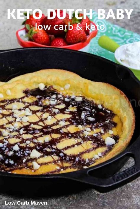 Keto German Pancakes Low Carb, Healthy Dutch Baby, Keto Dutch Baby Pancake, Keto Dutch Baby, Keto German Recipes, Keto Dutch Oven Recipes, Low Carb Maven, Dutch Baby Recipe, German Pancakes