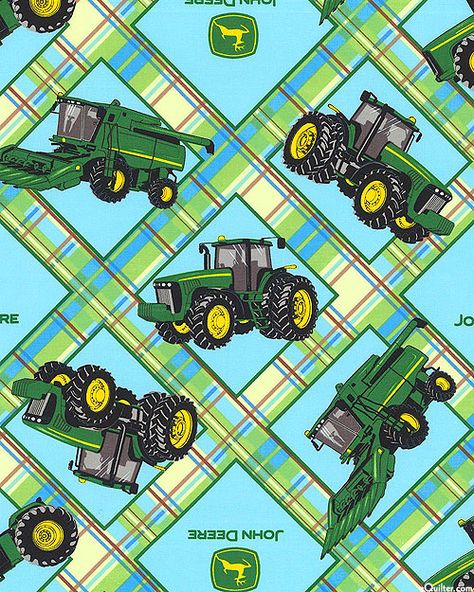 eQuilter John Deere - Farm Equipment - Azure John Deere Fabric, Nursery Sewing, Tractor Nursery, John Deere Baby, Light Blue Plaid, Country Kids, Michael Miller Fabric, John Deere Tractors, Blue Quilts