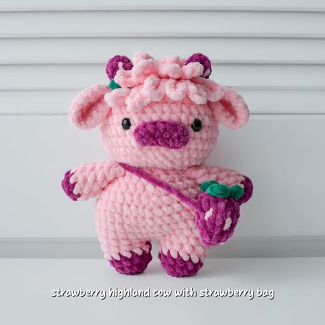 (closed) my 2-in-1 strawberry cow pattern will be released Saturday, March 23rd🍓❤️ 🏷️ #crochet #crochetcow #crochetcowplushie #crochethighlandcow #crochetstrawberry #strawberrycow #amigurumi #amigurumicow #cowplush #crochettesterswanted #crochettestercall #crochetpattern #crochetpatterns #amigurumipattern #amigurumitester #crochetanimals #amigurumianimal #testercall #crochettoy #amigurumitoy Mushroom Cow Crochet, Strawberry Cow Crochet, Mushroom Cow, Cow Crochet, Strawberry Cow, Amigurumi Cow, Crochet Strawberry, Plushie Patterns, Crochet Cow