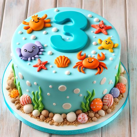 3rd Birthday Cake Ideas Make Your Child’s Special Day Unforgettable (9) Birthday Cake Sea Animals, Ocean Theme Cake For Boys, Starfish Birthday Cake, Sea World Cake, Sea Cake Ideas Birthday, Easy Under The Sea Cake, Sea Life Birthday Cake, Aquarium Birthday Cake, 3 Rd Birthday Cake