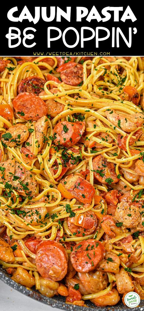 Cajun Pasta be Poppin’ on Pinterest Mardi Gras Pasta Recipe, Mardi Gras Pasta, Cajun Pasta Recipes, Cajun Chicken Pasta Recipes, Smoked Sausage Recipes, Cajun Pasta, Cajun Creole Recipes, Cajun Cooking, Cajun Chicken Pasta