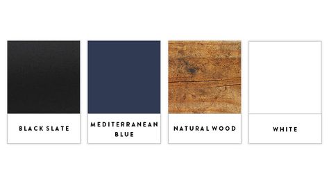 4 Color Palettes That Pair Perfectly with Black Kitchen Appliances - PureWow Navy White And Black Kitchen, Black White Navy Kitchen, Blue Kitchen With Black Appliances, Wood And Blue Color Palette, Black White Wood Blue Interior, Navy Kitchen Black Appliances, Blue Black Wood Palette, White Wood Blue Color Palette, Navy And Copper Color Palette