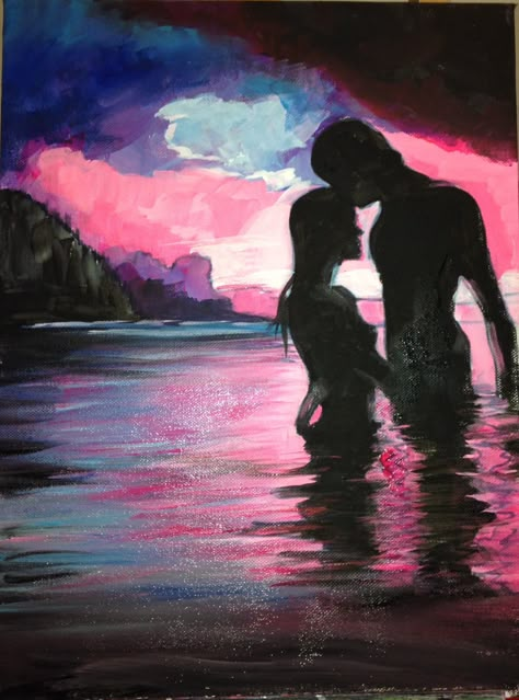 Acryl painting Couple in the sea Interacial Love Paintings, Boho Art Painting Couple, Romantic Paintings Couple Canvases, Abstract Art Love Couple, Acrylic Love Painting, Lovers Painting Couple, Acrylic Painting Couple, Love Painting Romantic, Paintings About Love