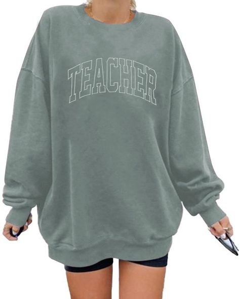 PRICES MAY VARY. MATERIAL : This embroidered teacher sweatshirt is made of high quality, the fabric is super soft, breathable, skin-friendly, It won't shrink or discolor after wash, the soft material could make you feel more comfy and relaxed. FEATURES : Funny embroidered teacher letter print , oversized lightweight long sleeve sweatshirt, classical crewneck design , make it fashion and simple. Unique and funny design , and makes a great gift for teacher. EASY TO MATCH : Easy match well with you Teacher Letter, Letter To Teacher, Teacher Sweatshirt, Crewneck Design, Great Teacher Gifts, Sweatshirt For Women, Embroidered Crewneck, Gift For Teacher, Long Sleeve Sweatshirt