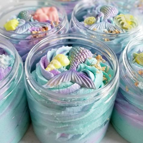 Mermaid Whipped Soap, Homemade Bath Scrub, Whipped Candle, Diy Candle Business, Whipped Soap Diy, Mermaid Candle, Mermaid Candles, Mermaid Soap, Dessert Soap