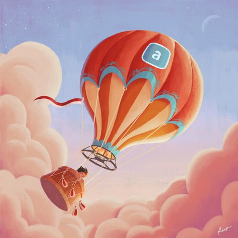 Hot Air Balloon Drawing, Hot Air Balloons Art, Hot Air Balloon Ride, Balloon Illustration, Balloon Painting, 강아지 그림, Love Magic, Hot Air Balloon Rides, Air Balloon Rides