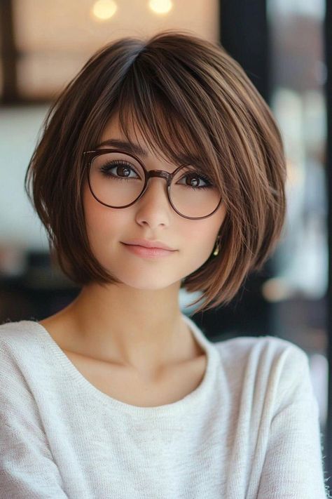 26 Classic Short Bob Haircuts For 2025 Brown Chin Length Bob, Short Hair With Face Framing Layers Bob Haircuts, Round Bob With Bangs, Graduation Bob Haircut, Bob Haircut With Bangs For Round Face, Inverted Bob Haircuts With Bangs, Voluminous Bob Haircut, Chop Bob Hairstyles, Inverted Layered Bob