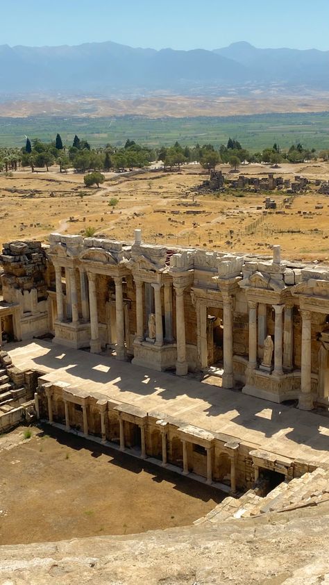 Hierapolis. Pamukkale. Turkey. Earth. World. UNESCO world heritage. A fascinating region. A geological phenomenon. Travel. Blog. Trip. Vacation. Theatre. Ancient culture. Tour. Holiday. Attractions. Must visit. Wallpaper. Photo. Nature. Beauty. Art. Architecture. Landscape. Hierapolis Turkey, Turkey Wallpaper, Turkey Architecture, Turkey Landscape, Ancient Theater, Turkey Culture, Ancient Theatre, Pamukkale Turkey, Earth World