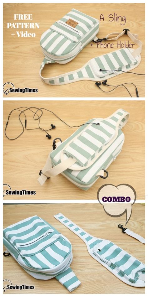 Video Bag, Sling Bag Pattern, Cellphone Holder, Bag Sewing Pattern, Sac Diy, Diy Bag Designs, Bag Pattern Free, Free Sewing Pattern, Sew Ins