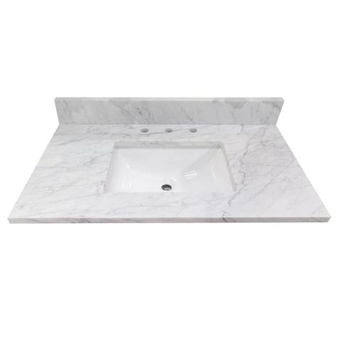 allen + roth Natural Carrara marble 37-in White Natural Marble Single Sink Bathroom Vanity Top in the Bathroom Vanity Tops department at Lowes.com Marble Vanity Tops Lowe's, Marble Bathroom Sink, Carrara Marble Bathroom, Marble Bathroom Vanity, White Marble Bathrooms, Bathroom Vanity Top, White Faucet, Quartz Vanity Tops, Large Bath