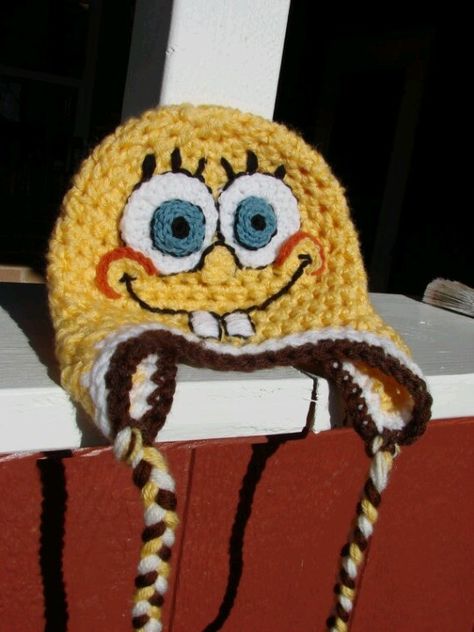 Spongebob Crochet Hat Pattern | Sign up to see the rest of what’s here! Spongebob Crochet, Ladies Crop Top, Crop Top Design, Crochet Character Hats, Crochet Animal Hats, Crochet Hood, Hats Crochet, Crochet Baby Beanie, Crochet Kids Hats