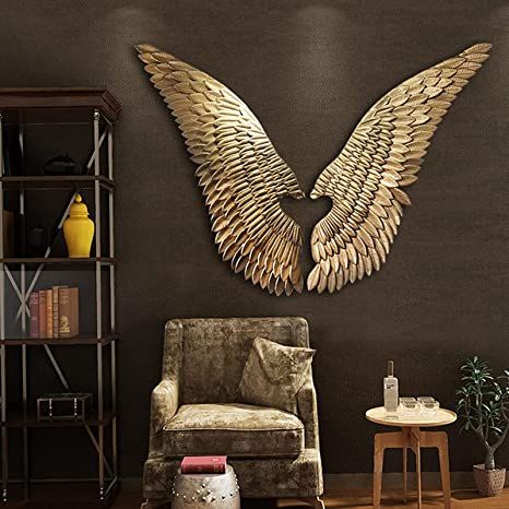 3D Angel Wings Wall Decor, Metal Art Wall Sculpture, Large Wings Wall Sculpture for Home Bedroom Living Room Garden, Handmade 😍 Angel Wings Decor, Big Wall Clocks, Angel Wings Wall Decor, Wall Mounted Bar, Angel Wings Wall, Wing Wall, Golden Wall, Wall Decoration Ideas, Golden Wings