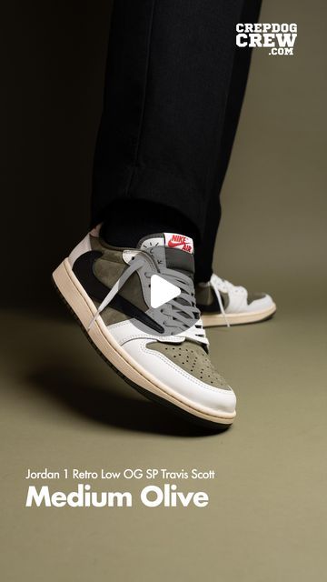 CREPDOG CREW | CDC on Instagram: "Comment ‘🫒’ emoji if you wish to buy.
This edition of AJ1 Travis Scott Medium Olive features crisp Sail overlays & premium-black leather underlays with Cactus Jack branding on the tongue & heel paired with a fresh set of off-road tracks on the insole. And of course, Scott’s signature touch the backwards Swoosh.

DM/Comment for enquiries 

JORDAN 1 RETRO LOW OG SP TRAVIS SCOTT MEDIUM OLIVE
.
.
.
.
.
.
.
[sneakers ,sneakerheads, nike, hypebeast, cdc experience, air Jordan, sneaker unboxing]
.
.
.
.
.
.
.
#sneakers #sneakerheads #explore #nike #cdcexperience #yp #exploremore #trendingreels #viral  #mediumolive #travisscott #cactusjack #aj1low #travisscottaj1low #sneakerunboxing #travismediumolive" Sneaker Unboxing, Travis Scott Aj1, Air Jordan 1 Travis Scott, Aj1 Low, Olive Sneakers, Olive Clothing, Jordan Sneaker, Cactus Jack, Jordan 1 Retro