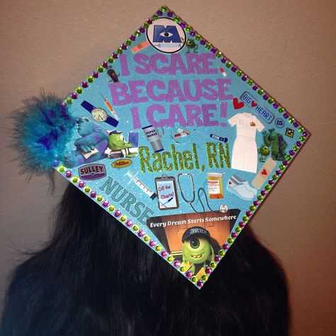 My Nursing Graduation Cap :) I love Monsters Inc. #official #RN #nursingschool #done #rn #monstersinc Graduation Cap Designs Monsters Inc, Disney Nursing Graduation Cap, Monsters Inc Grad Cap, Monsters Inc Graduation Cap, Spongebob Graduation, Spongebob Graduation Cap, Bsn Graduation Cap, Disney Grad Caps, Nurse Graduation Cap Designs