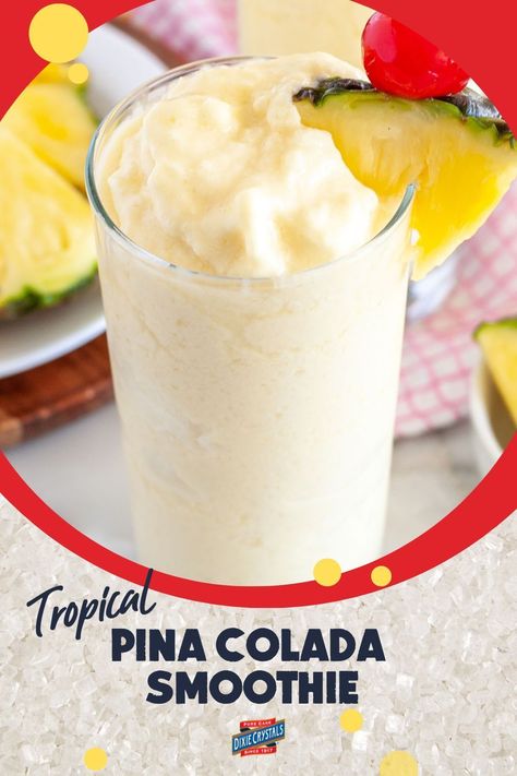 Pina Colada Smoothie Recipe, Piña Colada Smoothie, Mom Breakfast, Sweet Tea Recipes, Pina Colada Smoothie, Tasty Drinks, Smoothie Drink Recipes, Easy Drink Recipes, Delicious Drink Recipes