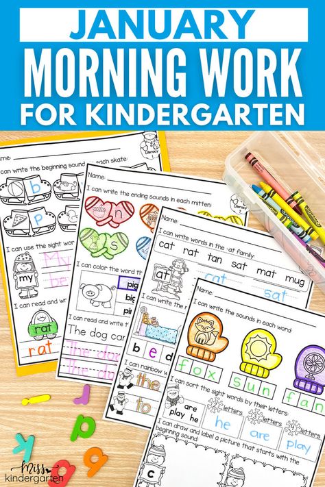 January morning work is a great way to help students get back into the learning routine after winter break. In this post, I'm sharing a variety of kindergarten morning work ideas for January that will help your students review important math and literacy skills. Click here to take a closer look at this January morning work for kindergarten. Early Finishers Kindergarten Free, January In Kindergarten, Morning Work For Kindergarten, Kindergarten Morning Work Ideas, Free Kindergarten Morning Work, Early Finishers Kindergarten, Morning Work Preschool, Morning Work Kindergarten Free, January Morning Work