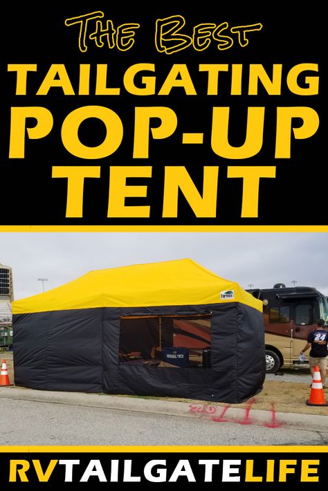 Find out what's the best tailgating pop-up tent and why you need to invest in this quality tailgate tent before your next big RV tailgate. Hot, cold, windy, rainy... this is awesome all-weather tailgate gear that you need! Great for RV camping and extending your outdoor living space no matter the weather. #tailgate #tailgating #RV #outdoorliving #football #nascar #baseball #festivals #bestrvideas Tailgate Decorations, Tent Weights, Tailgate Tent, Tailgate Gear, Instant Canopy, Football Tailgate, Tax Time, Camper Ideas, Pop Up Tent