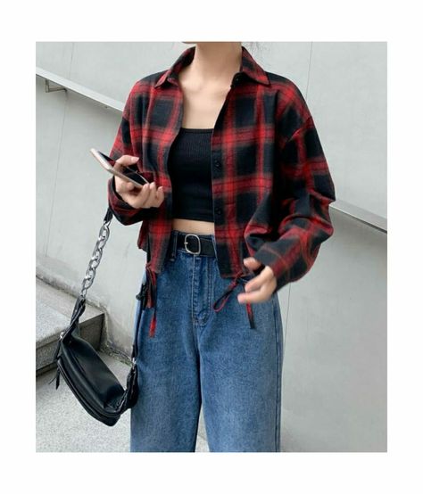 Red Plaid Shirt Outfit, Plaid Top Outfit, Plaid Shirt Outfit, Plaid Shirt Outfits, Tube Top Outfits, Red Plaid Shirt, Casual Day Outfits, Top Outfit, Plaid Top