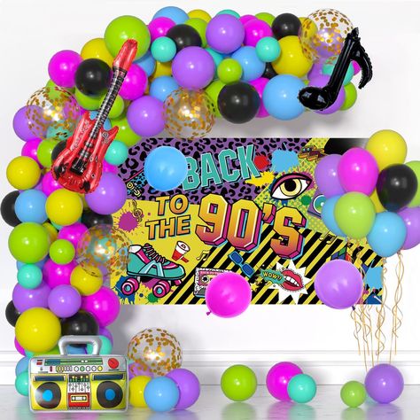 90s Balloons Garland Back to 90s Party Decorations Backdrop with Balloons Inflatable Radio Guitar Note Balloon for 80s 90s Themed Hip Hop Party Decor Back To 90s Party, Back To The 90s Party Decor, 90s Hip Hop Birthday Party, 90s Backdrop, Hip Hop Birthday Party, 90s Party Decorations, 80s Party Decorations, Hip Hop Birthday, 90s Theme Party