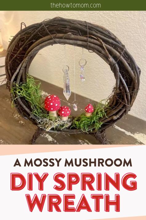 Mushroom Wreath Diy, Wreaths With Mushrooms, Mushroom Wreath, Wreath With Mushrooms, Fall Wreath With Mushrooms, Spring Mushroom Wreath, Wreath With Red Mushrooms, Fairy Moon Wreath, Diy Crafts To Do At Home