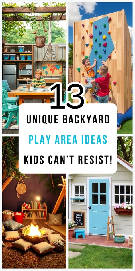 Discover 13 easy backyard play area ideas that make outdoor fun accessible and exciting for kids of all ages! Toddler Outdoor Play Area, Kids Play Area Ideas, Play Shed, Play Area Garden, Kid Friendly Backyard, Winter Window Boxes, Outdoor Kids Play Area, Ideas Terraza, Play Area Ideas