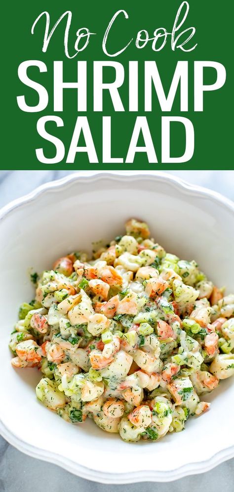 This Shrimp Salad is the BEST no cook dinner idea for summer - turn it into a pasta salad or serve in brioche rolls for a filling meal. #shrimpsalad #nocook No Pasta Dinner Ideas, Recipes With Salad Shrimp, Cold Shrimp Lunch Ideas, Healthy Shrimp Pasta Salad, Cold Shrimp Salad Recipes Healthy, Cooked Salad Shrimp Recipes, Shrimp Salad Rolls, Salad Shrimp, No Cook Dinner Ideas