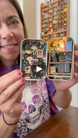 49K views · 16K reactions | What a fun and beautiful kit-I absolutely loved putting this micro bookshelf together 🍄‍🟫 @microcosmic.craft.co #miniatures #diyminiaturekit #miniaturebooks #diyminiatures | Katie Sieg | kayteekays.minis · Original audio Mint Tin Crafts, Mini Books Diy, Miniature Bookshelf, Mini Bookshelf, Diy Doll Miniatures, Pinterest Diy Crafts, Mini Craft, Miniature Diy, Fun Easy Crafts