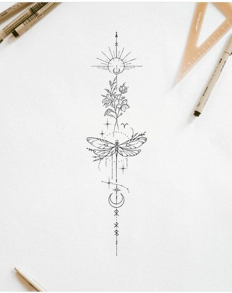 Dream Catcher Back Tattoo For Women, Ankle To Calf Tattoo, Spine Tattoo Dragonfly, Water Like Tattoo, Tattoo Ideas Female Dragonfly, Whimsical Spine Tattoo, Hummingbird Spine Tattoo, Fairy Spine Tattoo, Long Tattoos For Women