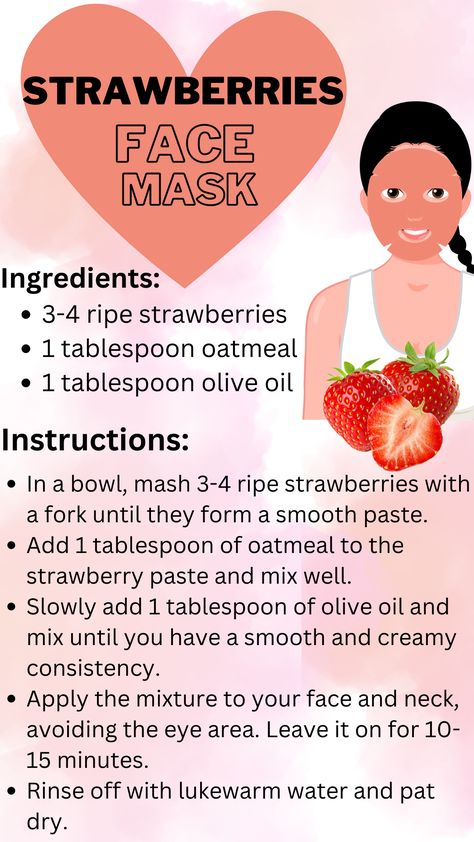 https://pin.it/3uxJb9F Strawberry Face Mask, Face Mask Ingredients, Fruit Benefits, Face Mask Recipe, Face Beauty, Homemade Remedies, Skin Care Recipes, Good Health Tips, Body Skin Care Routine