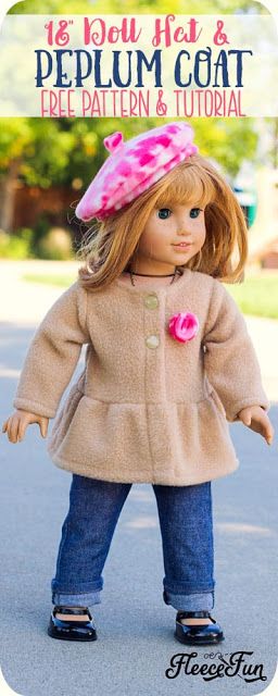 American Girl Outfits, Baby Born Kleidung, Peplum Coat, American Girl Doll Diy, American Girl Patterns, Doll Clothes Patterns Free, American Girl Doll Patterns, American Girl Doll Clothes Patterns, Sewing Projects Clothes