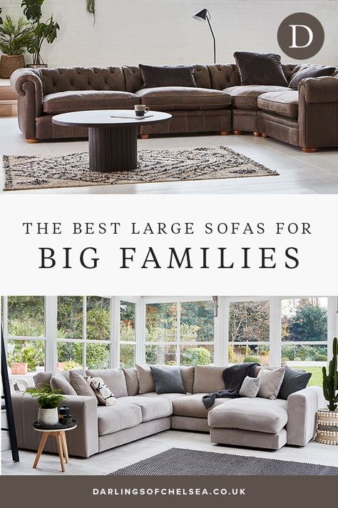 When you have a large family, a large sofa is key. You'll be spoilt for choice with our U-shaped, corner and large sofa ranges. Meaning they'll be room for everyone. Read more styling tips on our blog. #largesofa #interiortrends #luxurysofa #darlingsofchelsea Large Corner Sofa Living Rooms, Large Corner Sofas, Living Room Large Corner Sofa, Large Family Sofa, Large Corner Sofa, Large Sofas, Large Grey Corner Sofa Living Room, Extra Large Corner Sofa, Large Leather Corner Sofa