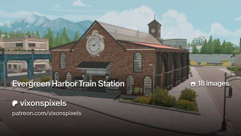 Evergreen Harbor Train Station | vixonspixels Sims 4 Content, Selfie Wall, Tall Mirror, Tea Store, Subway Station, Sims Four, Garden Cafe, Sims 4 Collections, Menu Board