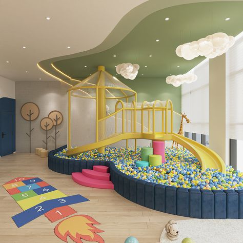 KID CLUB :: Behance Daycare Design Ideas, Daycare Room Design, Infant Room Daycare, Indoor Playground Design, Interior Design Industrial, Indoor Playroom, Kids Play Spaces, Daycare Design, Baby Playroom