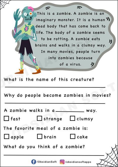 History Of Halloween For Kids, Zombie Activities, Halloween Story Ideas, Interactive Notebooks English, Halloween Worksheets For Kids, Halloween Literacy Activities, Halloween Sentences, Halloween Worksheets Free, Spooky Activities