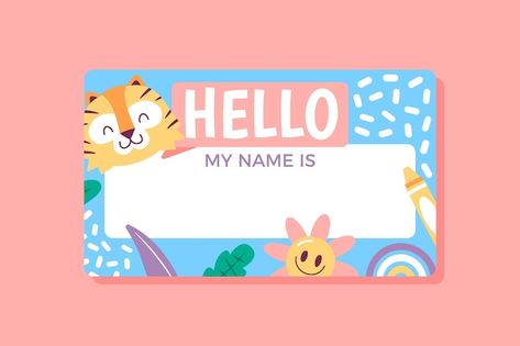 School hand drawn flat name template | Free Vector #Freepik #freevector #cute-template #education-template #school-template #school Simply Doodle, Name Tag For Kids, Canva Project, Name Template, Portfolio Designs, Classroom Organization Elementary, Name Tag Design, School Template, School Frame