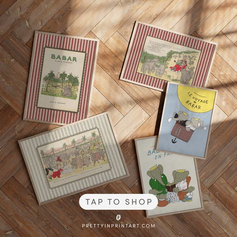 Babar Inspired Vintage Nursery Decor – Pretty in Print Art Ltd Eclectic Nursery, Childrens Book Characters, Vintage Nursery Decor, Big Girl Bedrooms, Wooden Rocking Horse, Adorable Nursery, Create A Blog, Painted Chest, Green Nursery