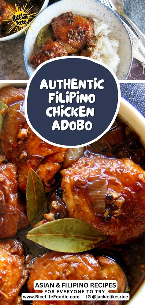 This Authentic Filipino chicken adobo recipe is saucey, jammed with tangy and savory flavor, and has fork tender chicken, that speaks…Philippines. Explore this classic chicken adobo recipe with easy step-by-step images and instructions so you can make this for your next dinner experience. Don’t forget the rice! Philippines Chicken Recipe, Adobo Chicken Recipe Filipino, Chicken Thigh Filipino Recipe, Chicken Adobo Crockpot Easy, Adobo Filipino Recipe, Easy Adobo Chicken, Phillipino Chicken Adobo, Filipino Chicken Adobo Crockpot, Adobo Chicken Filipino Crock Pot