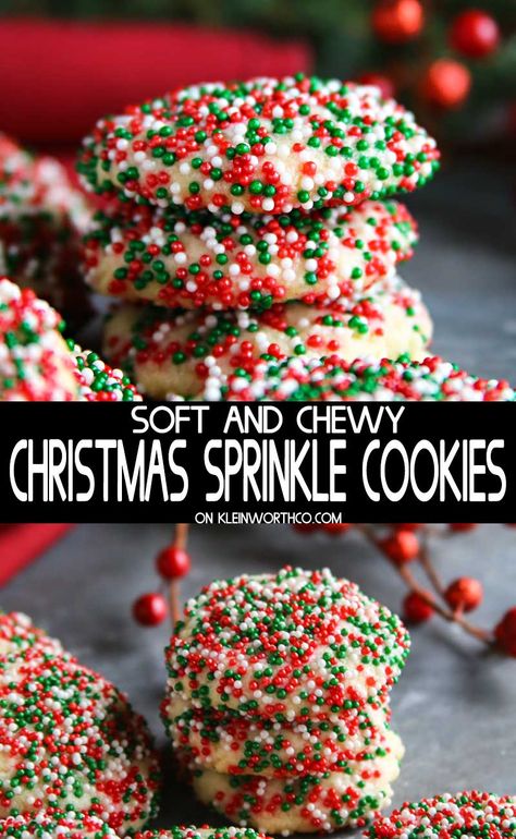 Soft Sprinkle Christmas Cookies, Christmas Sprinkle Cookies Recipes, Soft Christmas Sprinkle Cookies, Soft Sprinkle Cookies, Chewy Sprinkle Cookies, Stacked Christmas Sprinkle Cookies, Easy Christmas Cookie Recipes Simple, Recipe For Christmas Cookies, Colorful Christmas Cookies