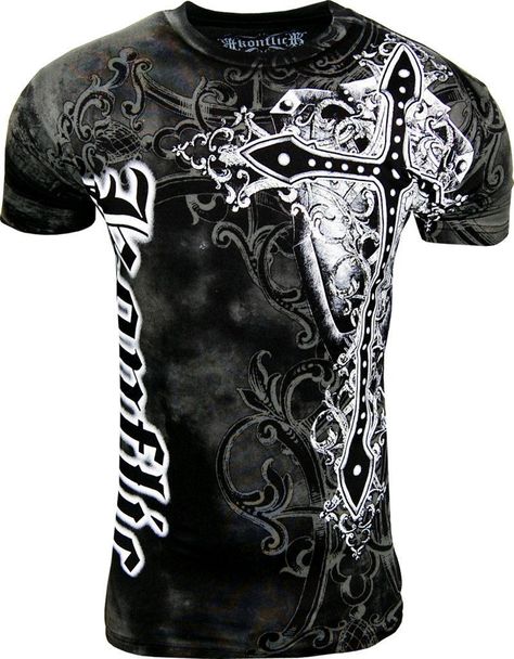 Konflic NWT Men's Giant Cross Graphic Designer MMA Muscle T-shirt M Black Affliction Clothing, Cross Graphic, Tactical Wear, Muscle T Shirts, Fashion T Shirt, Mens Clothes, Mens Crew Neck, Clothing Ideas, Silver Accents